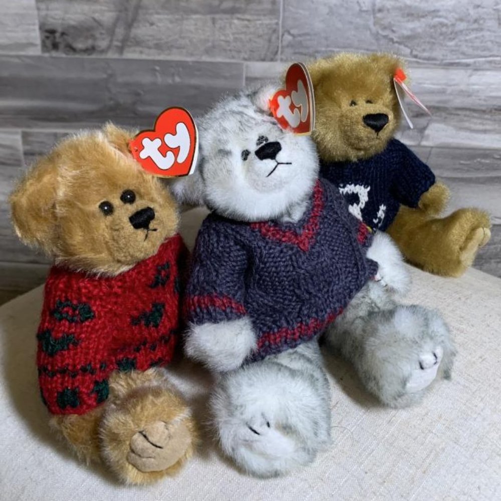 Ty Beanie Baby 8" Bears in Sweaters Bundle Bearkhardt, Fairbanks, Salty